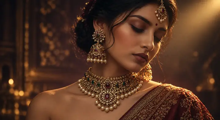 Porträt mit warmem Licht und aufwendigem Goldschmuck